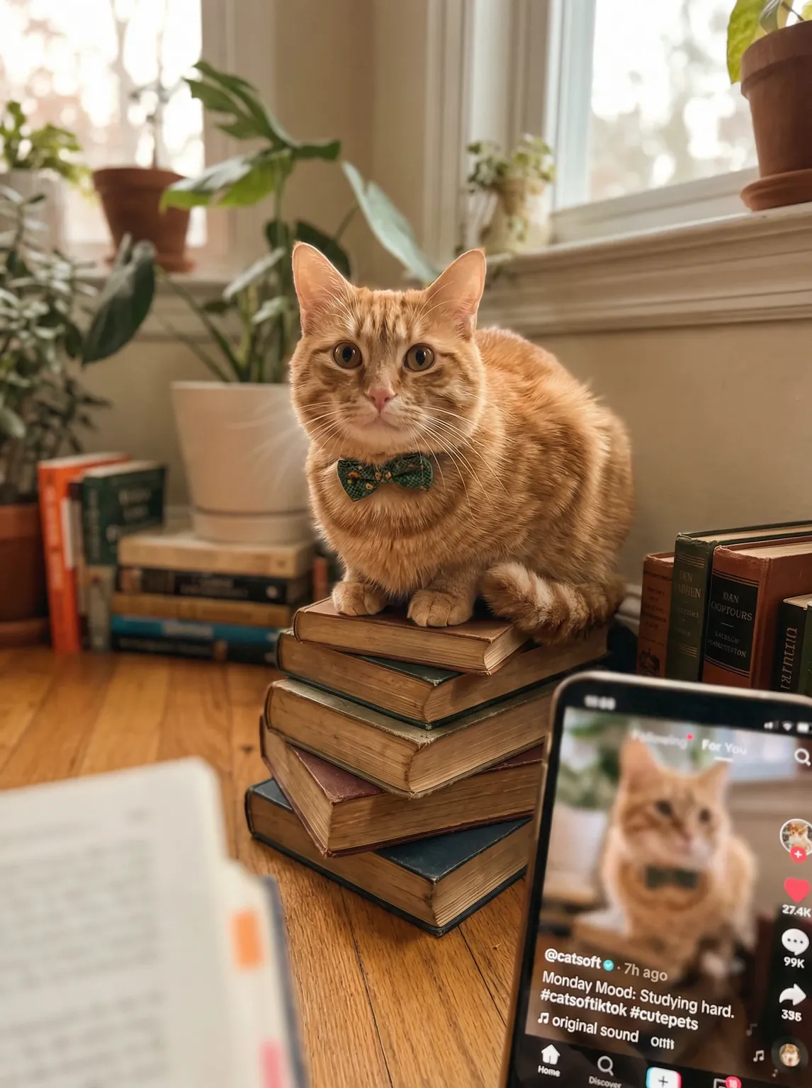 橘猫戴领结超萌宠物视频 - 抖阴