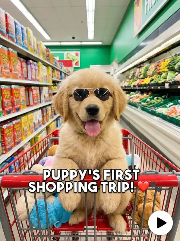 超萌金毛犬戴墨镜逛超市 - 抖阴 萌宠